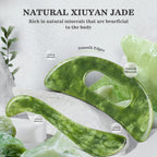 2 PCS Jade Stone Gua Sha Massage Tool, Large Guasha Muscle Scraper Tools Set with Handle Muscle Scraping Massage Tools S Shaped Anti Cellulite Spa Acupuncture Tools for Lymphatic Drainage