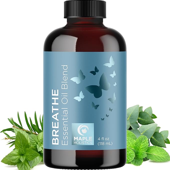 Breathe Essential Oil for Diffuser - Invigorating and Refreshing Breathe Essential Oil Blend with Eucalyptus Peppermint Tea Tree and Mint for Diffusers for Home and Shower Aromatherapy (4 Fl Oz)
