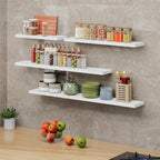 SAUMONIERES Floating Shelves 8 Inch Deep Solid Wood Wide Wall Shelf Set of 2 Wall Mounted for Bedroom Bathroom Living Room Kitchen, 24 Inch White