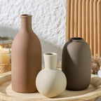 Ceramic Vases Set of 3, Modern Neutral Rustic Farmhouse Home Decor Pottery Pampas Decoration for Living Room, Table, Bathroom, Bedroom, Entryway - Brown