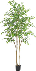Tall UV Resistant Ficus Tree Artificial，7ft(84in) Realistic Texture Potted Faux Ficus Tree， Fake Trees Indoor Outdoor for Home Office Living Room Bedroom Foyer Porch Decor.