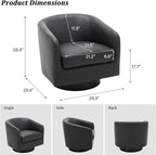 Swivel Barrel Accent Chair, Modern Round Faux Leather Arm Chair for Living Room, Bedroom, Comfy Club Reading Chairs for Adults (Faux Leather, Black Grey, Set of 2)