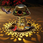 Mushroom Solar Bird Feeders for Outdoors Hanging Metal Wild Bird Feeder Garden Lantern with S Hook for Garden Decoration Brown
