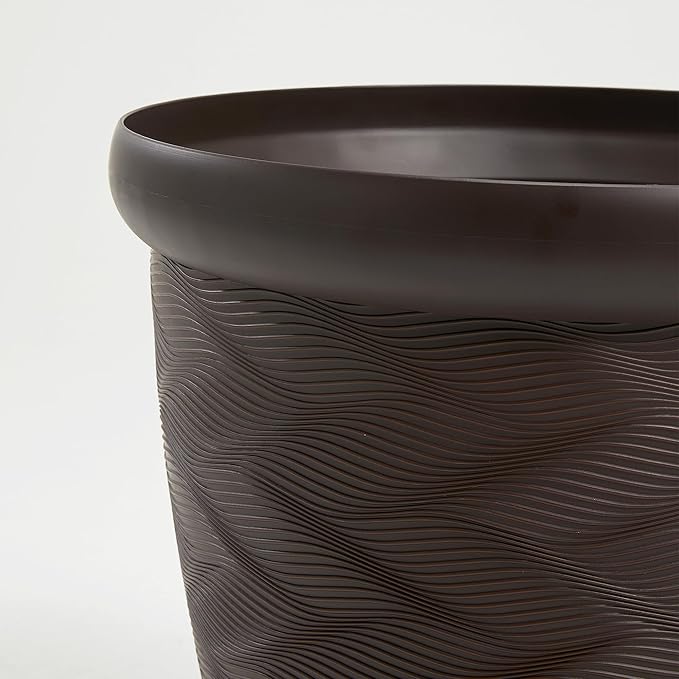 Worth Garden 2-Pack 16" Large Round Planter - Weave Pattern Lightweight Plastic Plant Pot 16" x 17.5" for Indoor Outdoor Use - Decorative Containers for Front Porch Home Yard Deck Patio - Dark Brown