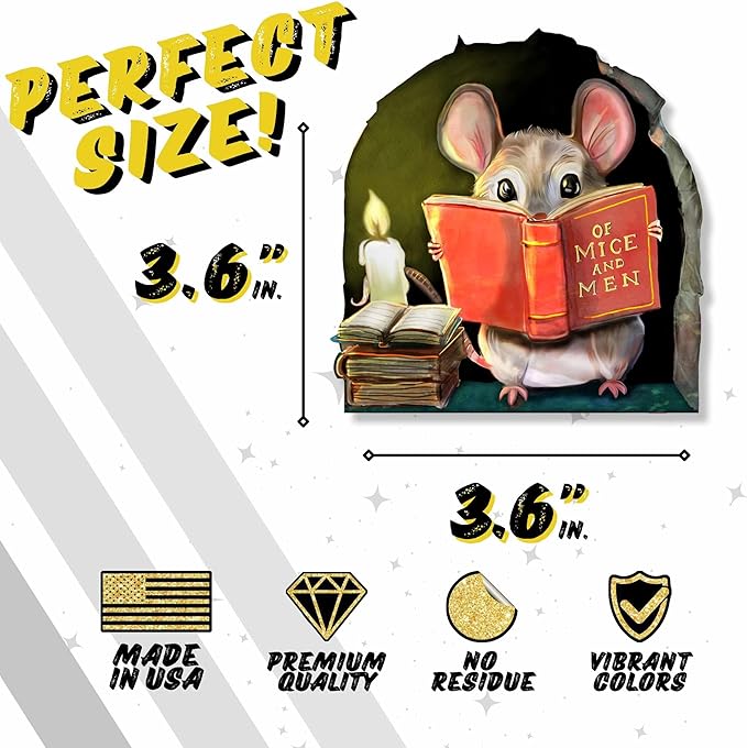 Mouse Reading Book Wall Sticker Decal – Kids Room, Classroom, Home Decor, Bookcase, Book Lover Gift, Children's Bedroom, Nursery, Cute Mouse, MICESTERPIECE