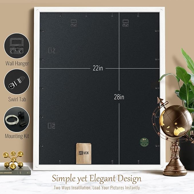 VCK 22x28 Poster Frame Set of 3 - White,Solid Wood Picture Frames, Textured Exclusive Wall Gallery Frame