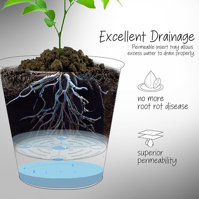 KOL 28" H. Tall Metal Cone Planters with Inside Pots 2-Pack, Black Hand-Hammered Large Decor Planter for Deck, Patio, Porch - Handcrafted Flower Pot - with Water Level Indicator - Indoor Outdoor Use