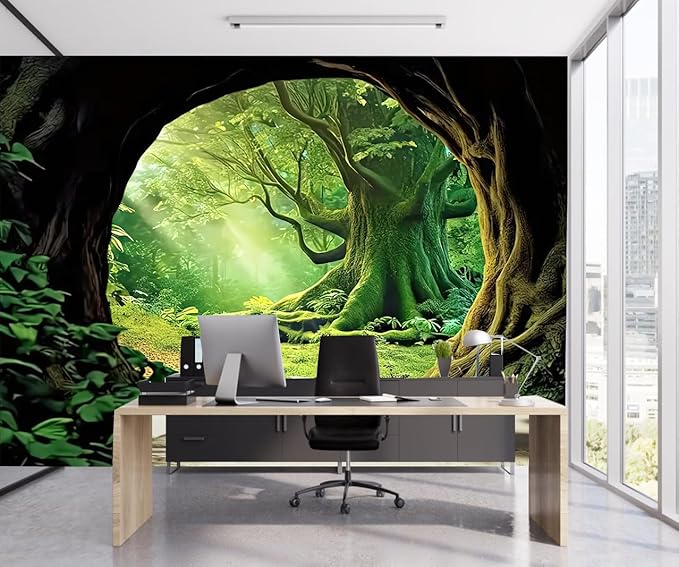 FENDROM Tree Cave Tapestry,Misty Forest Fairy Tale Wall Hanging Natural Jungle Sunshine Through Scenery Aesthetic tapestries for Living Room Bedroom Office Spring Decoration