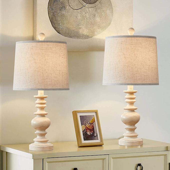 BOBOMOMO Tradition 20.5" Rustic Table Lamp Set of 2 for Living Room Farmhouse Bedside Desk Lamps Bedroom Nightstand Vintage Lamps Linen Washed（Suitable for Decorating Small Areas）