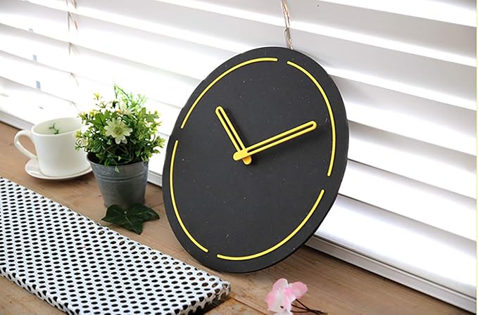 Stephanie Imports Modern Minimalist Dark Concrete Gray Silent Wall Clock (Yellow)