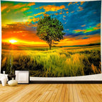 Delur Sunset Tree of Life Tapestry Forest Nature Landscape Wall Hanging Tapestry Scenic Tree Woodland Natural Sunrise Headboard for Bedroom Living Room Home Decor (70.8" x 92.5")
