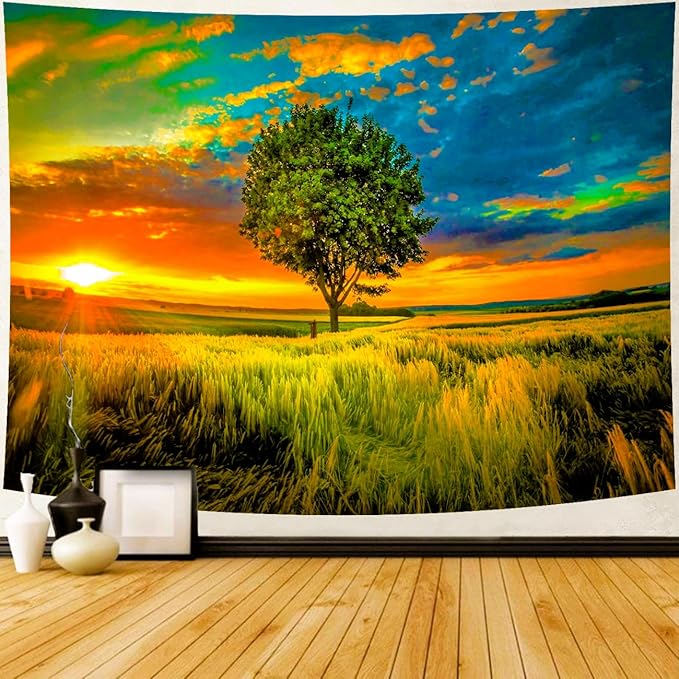 Delur Sunset Tree of Life Tapestry Forest Nature Landscape Wall Hanging Tapestry Scenic Tree Woodland Natural Sunrise Headboard for Bedroom Living Room Home Decor (59.1" x 78.7")