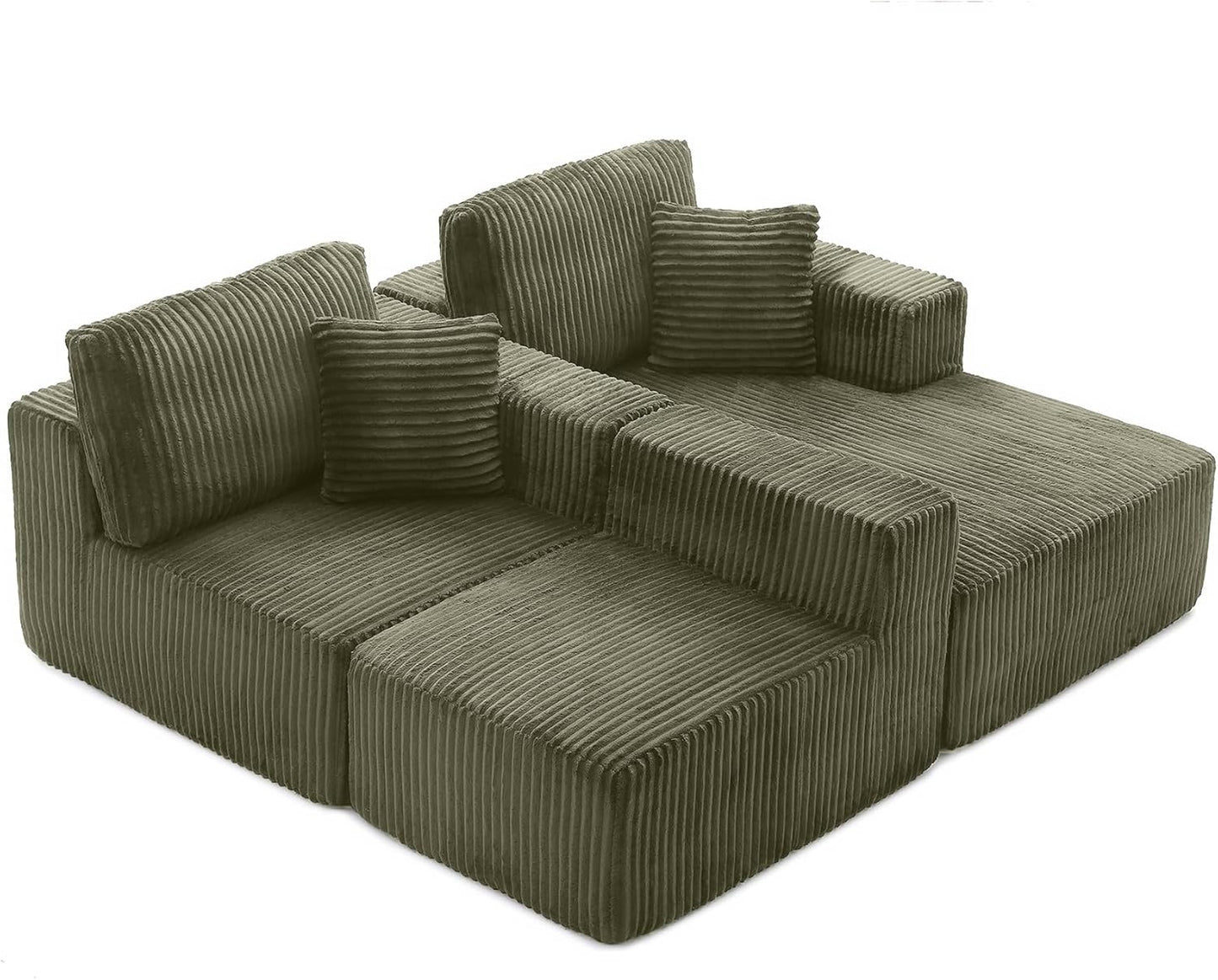 Modular Sectional Sofa Cloud Sectional Couch, 135" Comfy Fluffy L Shaped Olive Green Couches for Living Room, Deep Seat Memory Foam Plush Corduroy Boneless Couch Sectionals Right Facing Chaise Sofa