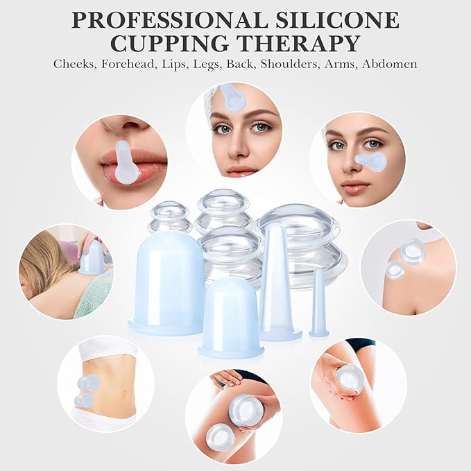 16 Pcs Silicone Cupping Therapy Set Anti Cellulite Cup Vacuum Suction Massage Cup Silicone Cupping Therapy Set for Cellulite Reduction Myofascial Release Massage Therapist Home Use (Clear)