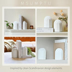 Decorative Bookends for Shelves, Set of 2 Book Ends for Heavy Books, Layered Arch Design White Bookend