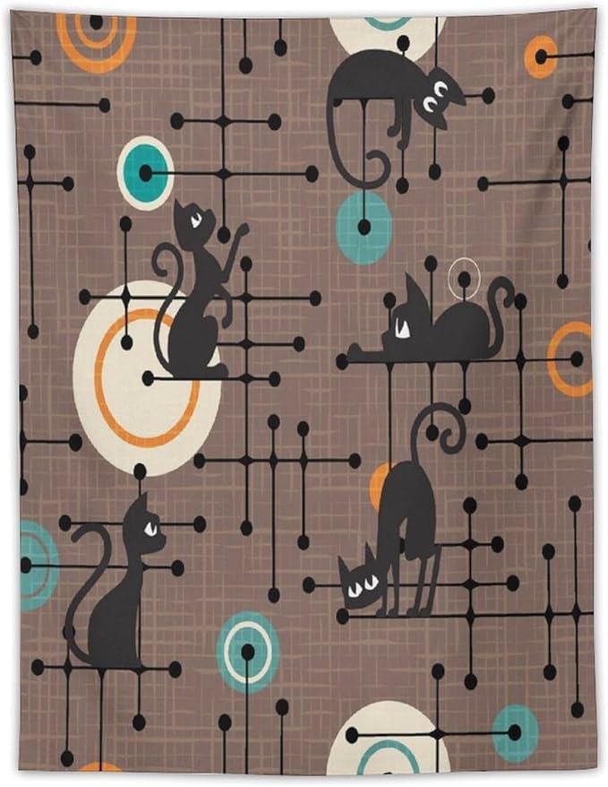 ICMOLYYENLO Boho Medieval Cat Tapestry, Abstract Atomic Starburst Geometric Aesthetic Art Wall Hanging For Bedroom Living Room Dormitory 60x60 Inches