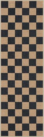 Lahome Checkered Easy Jute Runner Rug, 2x8 Kitchen Rug Non Slip Washable Outdoor Runner for Entryway Indoor, Checkerboard Black Indoor Outdoor Carpet for Hallway 8ft Entry