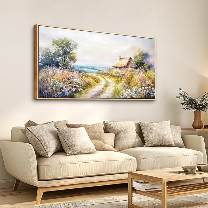 ZUITINGHUA Large Wood Framed Wall Decor For Living Room Canvas Wall Art For Office Modern Wall Decorations For Bedroom Country Road Landscape Painting Farmhouse Pictures Artwork Home Decor 24x48 In