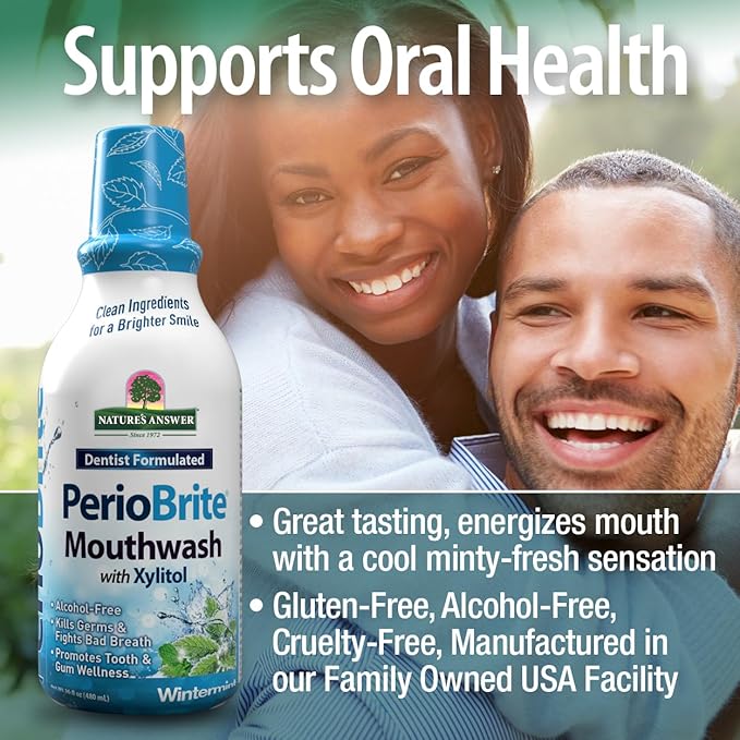 Nature's Answer Periobrite Alcohol-Free Mouthwash, Wintermint, 16 Ounce (2 Pack) | Fluoride Free | Natural Breath Freshener | Stain Remover | Natural Teeth Whitener