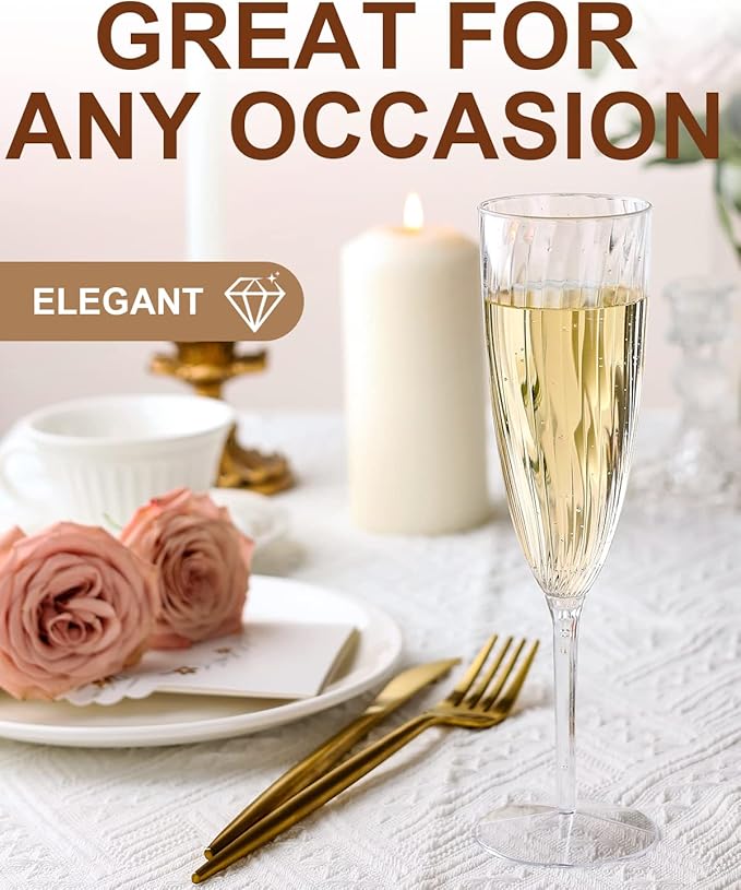 Plastic Champagne Flutes, 36 PCS Clear Disposable Wine Glasses Reusable Plastic Cocktail Cups for Home Daily Life Party Birthday Wedding Toasting Drinking Champagne(6 oz)
