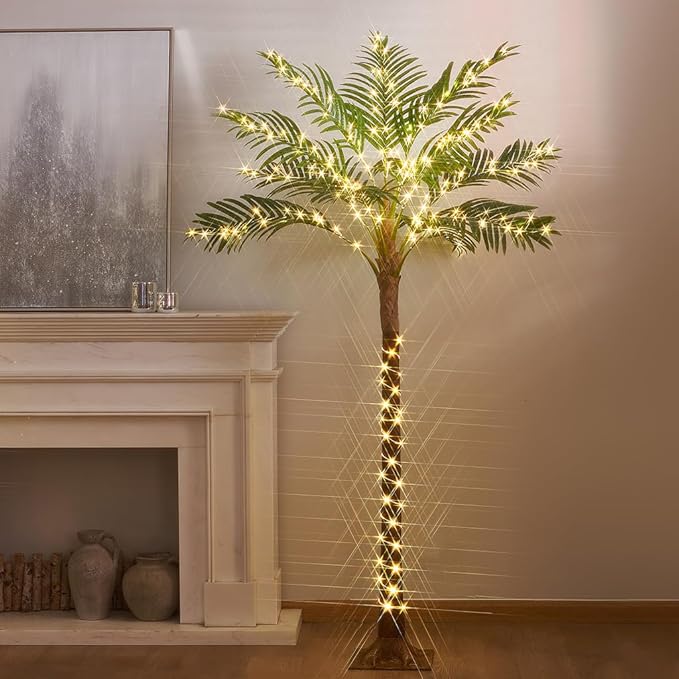 Birchlitland Lighted Palm Trees for Outside Patio 6FT 220 LED Fairy Lights, Artificial Palm Tree Lights Plug in for Home Pool Beach Decoration