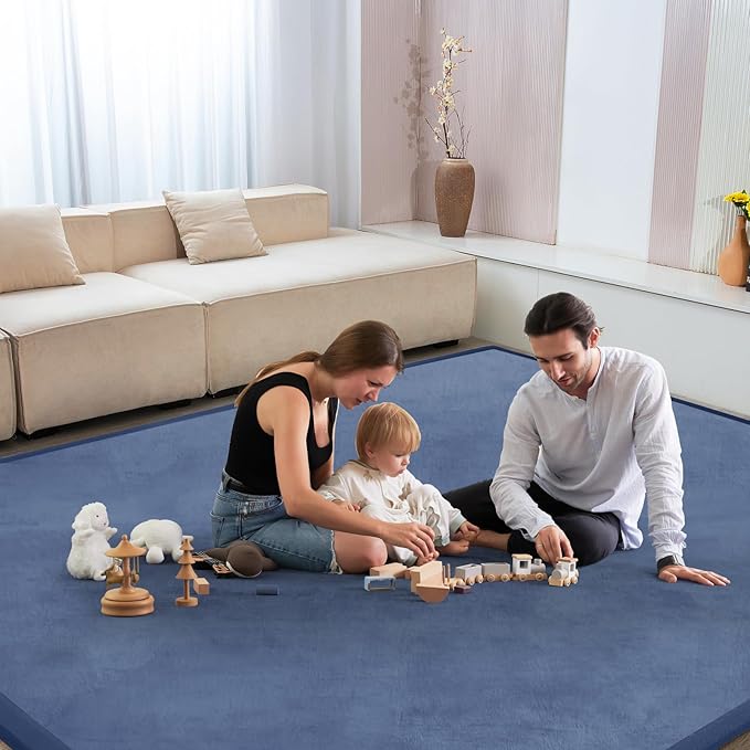 Baby Play Mat for Floor Tummy Time Nursery Rug Muscle Area Rug Playroom Rug Tatami 50 * 50" Memory Foam 1.3" Thick Crawling Mat For Babies,Toddlers, Infants, Kids,Floor Mat(Blue)