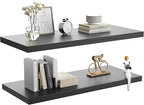 Wall Shelf Set of 2,Dark Wood Floating Shelves 36 in W x 10 in D x 1 in H, Wooden Floating Wall Shelf with Invisible Brackets for Living Room/Bedroom/Bathroom/Kitchen Storage and Decor