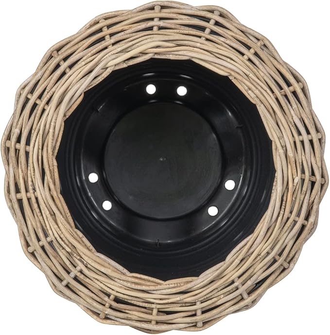Rattan Kobo Indoor Outdoor Planter Basket with Plastic Pot X Large 12 Gallon Soil Capacity