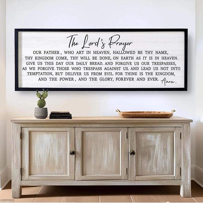 Our Father Prayer Bible Verse Framed Wall Art, 40''×15'' Rustic Religious Christian Lords Prayer Sign for God Jesus Christ Prayer, Horizontal Holy Inspirational Catholic Scripture Decor