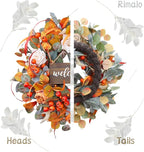Fall Wreath for Front Door, 24 Inch Autumn Wreath with lamb's Ear Leaves, Roses, Berries & Wooden Sign,Fall Decorations for Home, Artificial Flowers Harvest and Thanksgiving Indoor & Outdoor