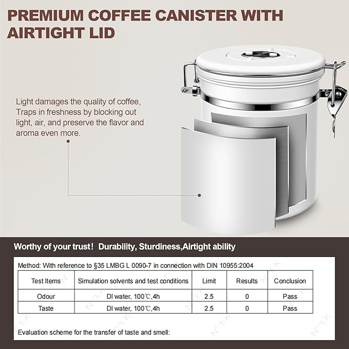 ShanSon Coffee Canister Airtight Coffee Container Stainless Steel Coffee Bean Storage Container with Scoop Coffee Canister for Beans Grounds Sugar Flour Tea Cereal,16OZ, White