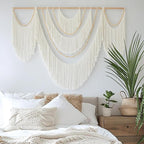 Flber Large Macrame Wall Hanging – Boho Yarn Art Garland with Tassels and Beads, Handmade Rope Decor for Nursery, Party, Wedding, Bedroom, Fireplace Mantel, or Photo Backdrop 57" W x 41" L
