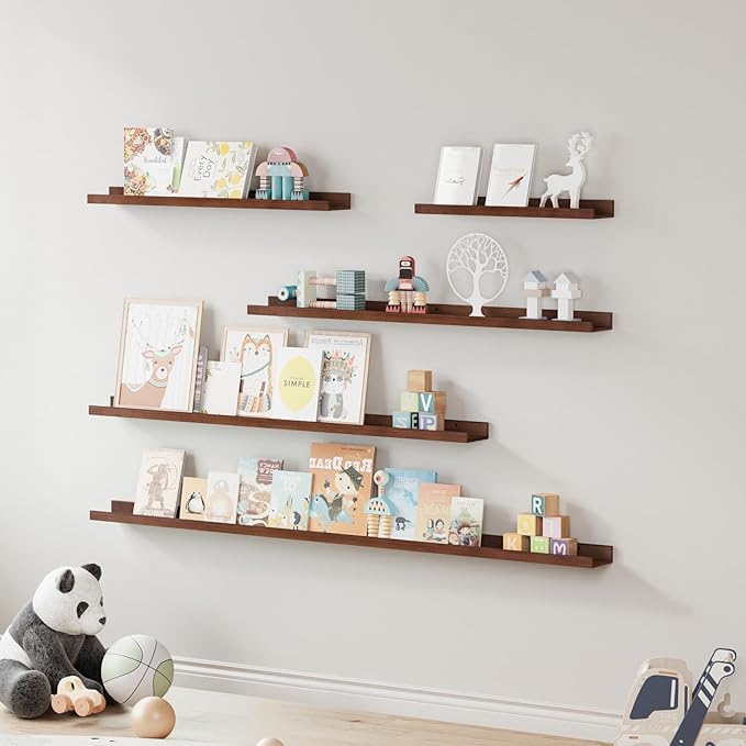 SAUMONIERES Picture Ledge Shelf Floating Book Shelves Set of 2 Wall Mounted Solid Wood for Bedroom Bathroom Living Room Kitchen, 36 Inch Walnut