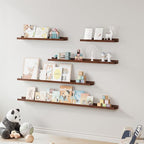 SAUMONIERES Picture Ledge Shelf Floating Book Shelves Set of 2 Wall Mounted Solid Wood for Bedroom Bathroom Living Room Kitchen, 48 Inch Walnut