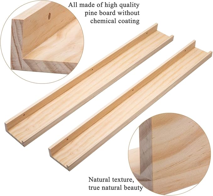 AZSKY 2pc 36in Natural Wood Floating Shelves, Country Rustic Style Wall Shelves for Kids Books, Photo Picture Ledge, Nursery Decor