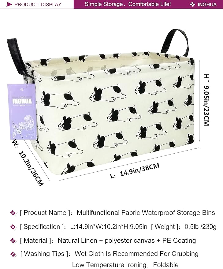 Rectangular Storage Basket Fabric Organizer Bin for Toys,Books,Clothes,Gifts,Pets-Perfect for Home,Office,Nursery,Dorm,Shelf(Rec Bulldog)