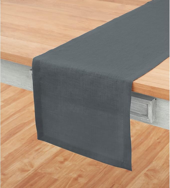 Solino Home Linen Table Runner 120 Inches Long - 100% Pure Linen Dark Grey Dining Table Runner 14 x 120 Inch for Fall, Autumn, Halloween, Thanksgiving - Fete