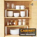 SpaceAid Cabinet Shelf Organizers 2 Pack, Kitchen Counter Rack Shelves Riser, Stackable Expandable Spice Rack, Pantry Cupboard Storage Organization (White and Natural, Long)