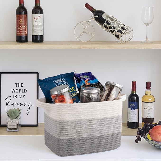 OIAHOMY Storage Basket, Woven Baskets for Storage, Cotton Rope Basket for toys,Towel Baskets for Bathroom - Pack of 3, Gradient Gray