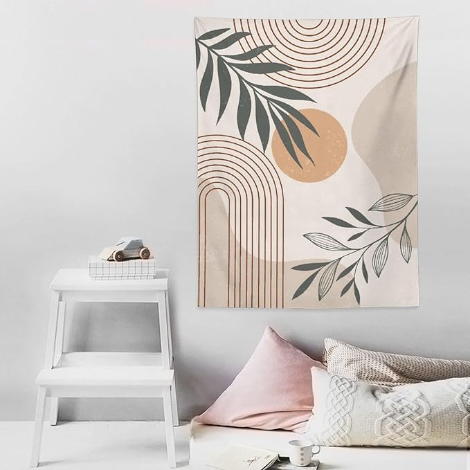 Abstract Boho Tapestry, Mid Century Tropical Tree Leaves Modern Geometric Arch Bohemian Botanical Tapestry, Home Aesthetic Wall Hanging Art Decor for Living Room Bedroom Dormitory 30x40 Inch