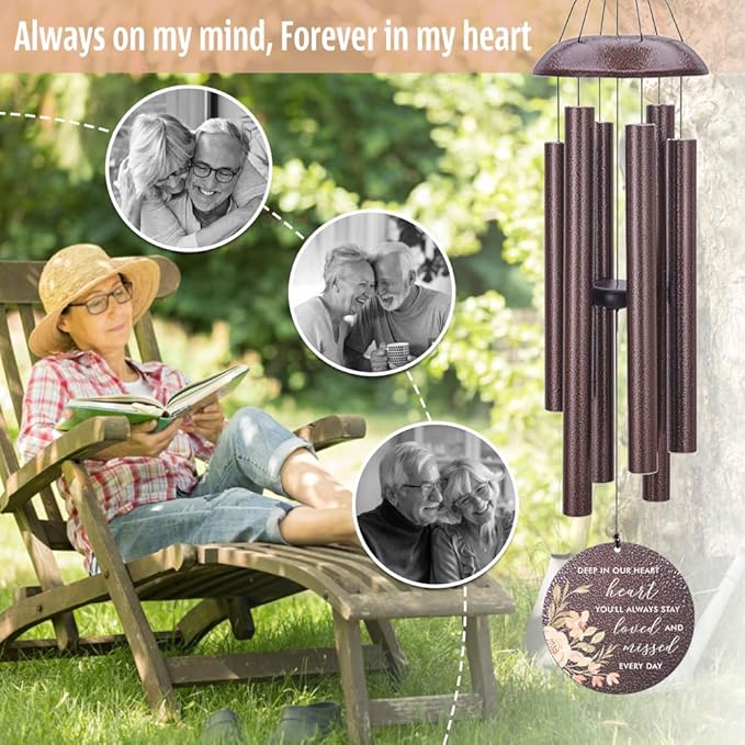 Personalized Wind Chimes, Sympathy Wind Chime, in Loving Memory for Loss of Loved Dad/Mom, Metal Large Memorial Condolences Gifts, Remembrance Wind Chimes for Loss of Loved One