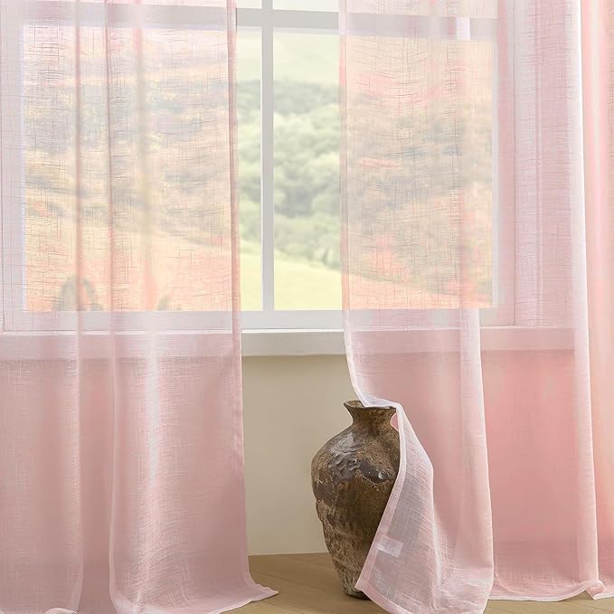 Joydeco Sheer Curtains 72 Inches Long, Beige Curtains for Living Room 2 Panels Set, Window Curtains Privacy Assured with Light Filtering(W52 x L72 Inch,Tapioca)