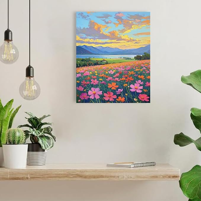 Colorful wildflowers field scenery poster artwork wall decoration wildflowers everywhere wall painting suitable for bedroom home office