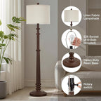 Floor Lamps for Living Room - 60" Resin Farmhouse Floor Lamp with 3 Color Temperatures - Vintage Standing Lamp Reading Light with Linen Shade Tall Lamp for Bedroom Office, Reddish Brown