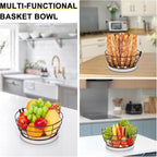 Livabber Countertop Fruit Basket Bowl with Banana Hanger, Modern Standing Fruit Vegetable Bowl Storage, with Banana Tree Holder for Kitchen Dinning Table (Round Marble, Black)