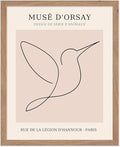 Poster Master Vintage Poster - Retro One Line Hummingbird Drawing Print - Bird Line Art - Minimal Gift for Him, Her, Animal Lover - Abstract Decor for Home, Office, 8x10 Beige Framed