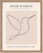 Poster Master Vintage Poster - Retro One Line Hummingbird Drawing Print - Bird Line Art - Minimal Gift for Him, Her, Animal Lover - Abstract Decor for Home, Office, 16x20 Beige Framed
