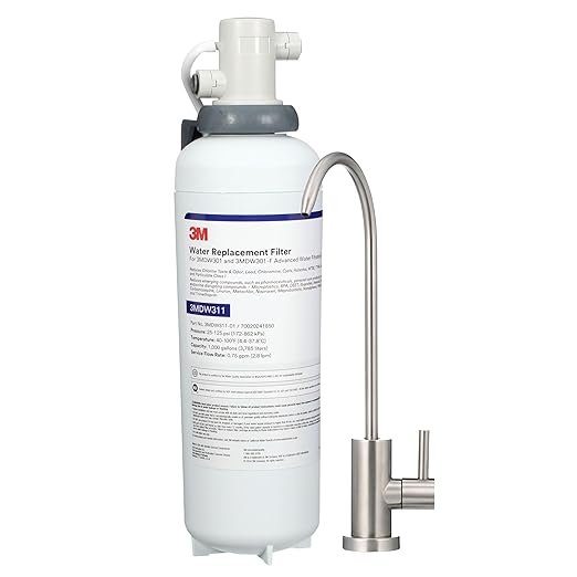 Aqua-Pure 3MDW301 Under Sink Dedicated Faucet Water Filter System, for Lead, VOC's, Microplastics, Cysts, Bad Taste and Odor, Asbestos, MTBE and TTHM Reduction, Includes Faucet