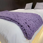 Chunky Knit Blanket Throw 40"x60", Chenille Throw Blankets, Handmade Warm & Cozy Blanket Couch Bed Home Decor, Soft Breathable Fleece Banket, Christmas for Couch Bed Sofa Best Gift (Purple)