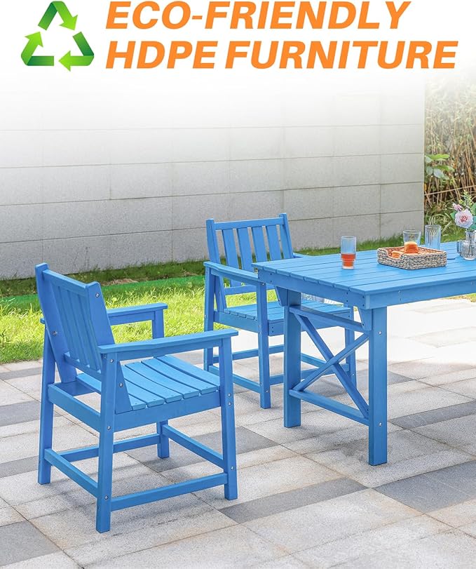 Patio Dining Chair Set of 2, HDPE Outdoor Dining Chair, Ergonomic HDPE Dining Chairs with Deep Seating, All Weather Outdoor Chairs Furniture for Backyard, Deck, Garden, Poolside, Sky Blue